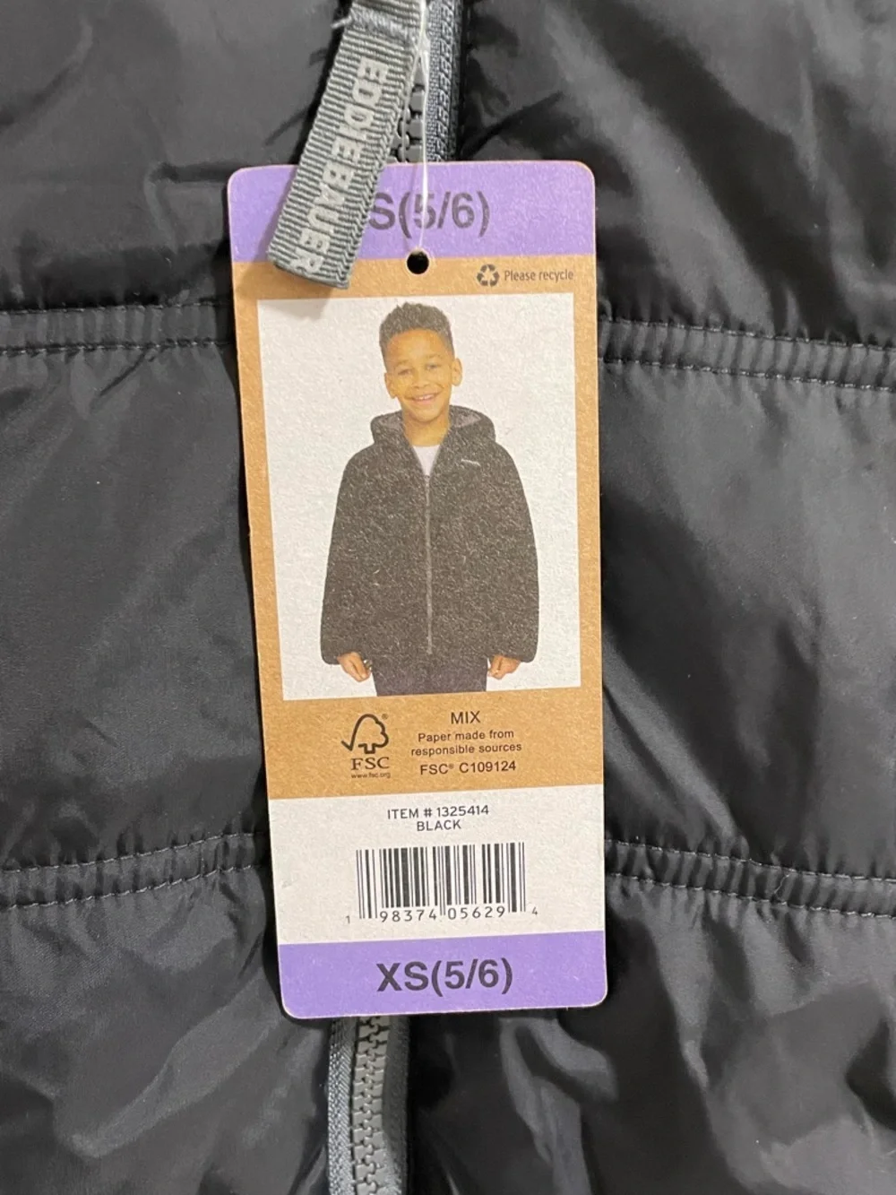 Eddie Bauer Black kids reversible puffer fleece lined Jacket NEW